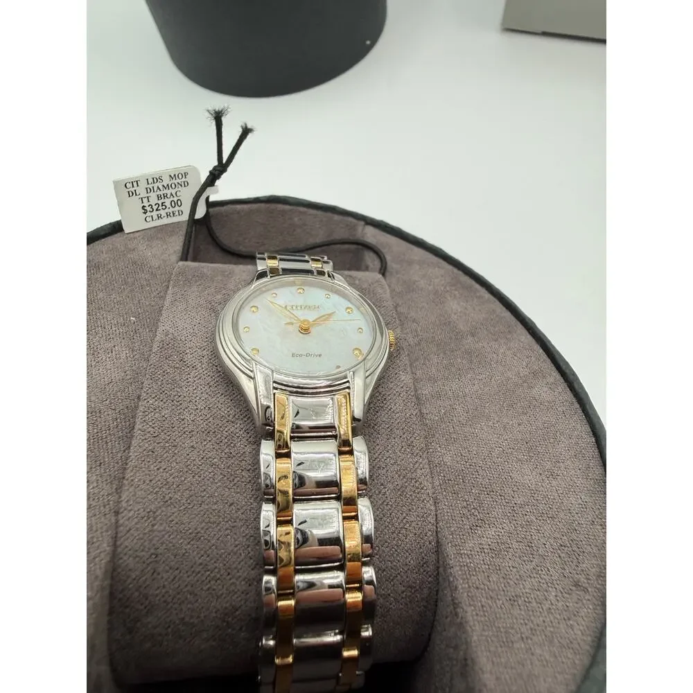 Citizen Eco-Drive EM0284-51N Women's MOP Diamond Two Tone Watch NOS Box